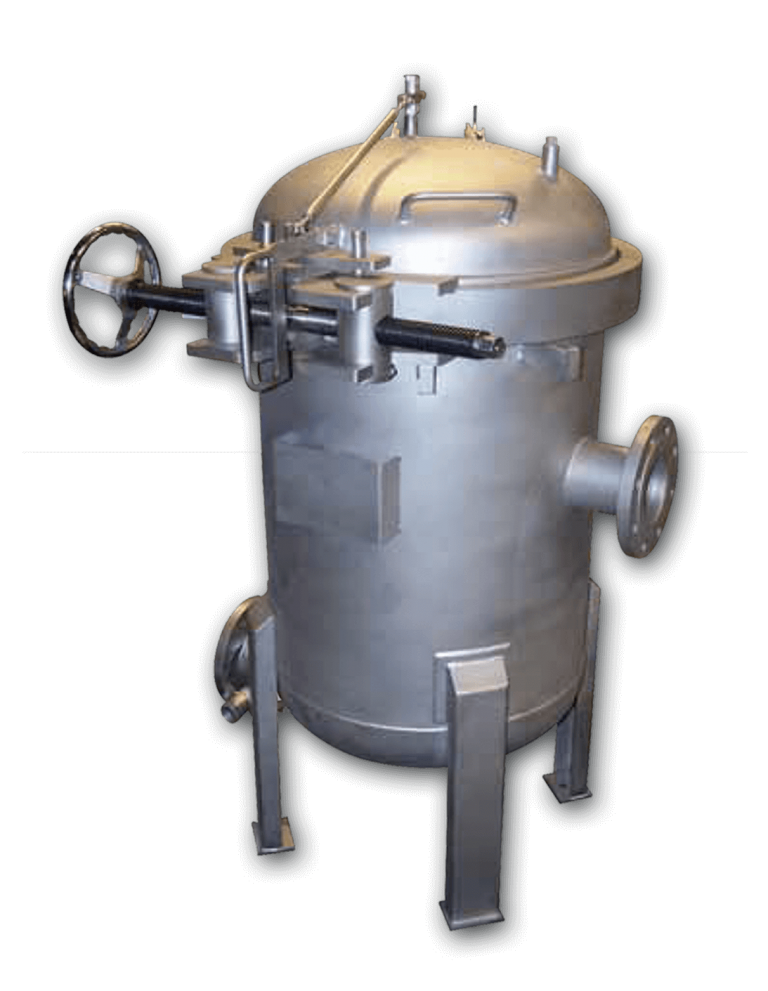 Stainless steel bag filter housings for industrial liquids