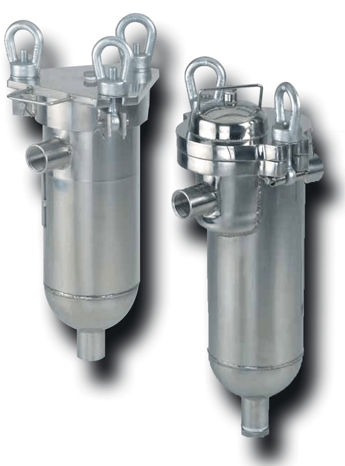 Stainless steel bag filter housings for industrial liquids
